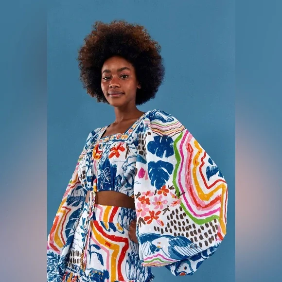 FARM RIO Top Wild Brazil Cotton Crop Top XS Multicolor